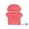 Retro Style White Wicker Doll Pram Red Check Bedding