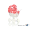 Retro Style White Wicker Doll Pram Red Check Bedding