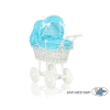 Retro Style White Wicker Doll Pram Turquoise with White Dots Bedding Set