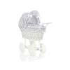 Retro Style White Wicker Doll Pram White Gray Checkered
