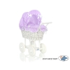 Retro Style White Wicker Doll pram White-Lilac Checkered Bedding Set