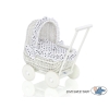 Retro Style White Wicker Doll Pram White with Black Dots Bedding Set