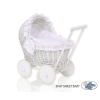 White Wicker Doll Bassinet Stroller Retro Style Basket Handmade -516