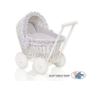 White Wicker Doll Bassinet Stroller Retro Style Basket Handmade -523