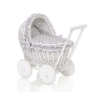 White Wicker Doll Bassinet Stroller Retro Style Basket Handmade  Bedding Set White Dots on Gray