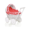 White Wicker Doll Bassinet Stroller Retro Style Basket Handmade  Red with White Dots