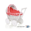 White Wicker Doll Bassinet Stroller Retro Style Basket Handmade  Red with White Dots