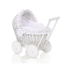 White Wicker Doll Bassinet Stroller Retro Style Basket Handmade  White Bedding Set