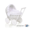 White Wicker Doll Bassinet Stroller Retro Style Basket Handmade  White Bedding Set