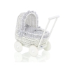 White Wicker Doll Pram Basket Bedding Set White Dots on Gray