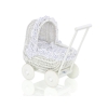 White Wicker Doll Pram Basket Bedding Set White with Navy Blue Dots