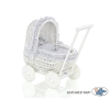 White Wicker Doll Pram Basket Gray with White Dots Bedding Set