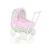 White Wicker Doll Pram Basket Pink Bedding with White Dots