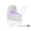 White Wicker Doll Pram Basket Purple with White Dots Dolls Bedding