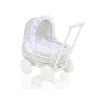 White Wicker Doll Pram Basket White Bedding Set