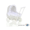 White Wicker Doll Pram Basket White Bedding Set