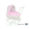 White Wicker Doll Pram Basket with Pink checkered Bedding