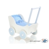 White with Blue Wooden Carriage for Dolls Bedding Set White Dots on Blue