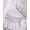 Wicker crib for doll with drape no. 2159Bedding Set White Dots on Gray