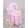 Wicker crib for doll with hood no. 2158 Bedding Set White Dots on Pink