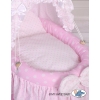Wicker crib for doll with hood no. 2158 Bedding Set White Dots on Pink