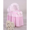 Wicker crib for doll with hood no. 2158 Bedding Set White Dots on Pink