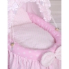 Wicker crib for doll with hood no. 2158 Bedding Set White Dots on Pink