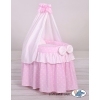 Wicker crib for dolls with drape no. 2159 Bedding Set White Dots on Pink