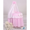 Wicker crib for dolls with drape no. 2159 Bedding Set White Dots on Pink