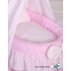 Wicker crib for dolls with drape no. 2159 Bedding Set White Dots on Pink
