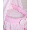 Wicker crib for dolls with drape no. 2159 Bedding Set White Dots on Pink