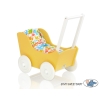 Wood Stroller Doll pram Yellow With White -735
