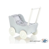 Wooden Doll Pram Stroller GrayBedding Set White Dots on Gray