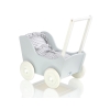 Wooden Doll Pram Stroller GrayWhite Gray Checkered