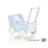 Wooden Doll Pram White-Blue -765