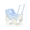 Wooden Doll Pram White-Blue Blue with Big White Dots