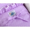 Wooden Doll pram White with Lilac Purple with White Dots Dolls Bedding
