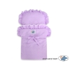 Wooden Doll pram White with Lilac Purple with White Dots Dolls Bedding