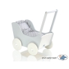 Wooden Doll Stroller Gray-White Bedding Set White Dots on Gray
