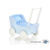 Wooden Doll Stroller Pram Blue Bedding Set White Dots on Blue