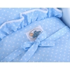 Wooden Doll Stroller Pram Blue Bedding Set White Dots on Blue