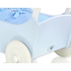 Wooden Doll Stroller Pram Blue Bedding Set White Dots on Blue