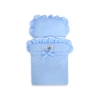 Wooden Doll Stroller Pram Blue Bedding Set White Dots on Blue