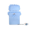 Wooden Doll Stroller Pram Blue Bedding Set White Dots on Blue