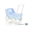 Wooden Doll Stroller Pram Blue Blue with Big White Dots