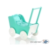 Wooden pram for Dolls with Bedding Set Mint White -717