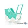 Wooden pram for Dolls with Bedding Set Mint White -724