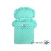 Wooden pram for Dolls with Bedding Set Mint White Bedding Set White Dots on Mint