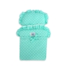 Wooden pram for Dolls with Bedding Set Mint White Bedding Set White Dots on Mint