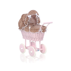 Pink Wicker Dolls Prams